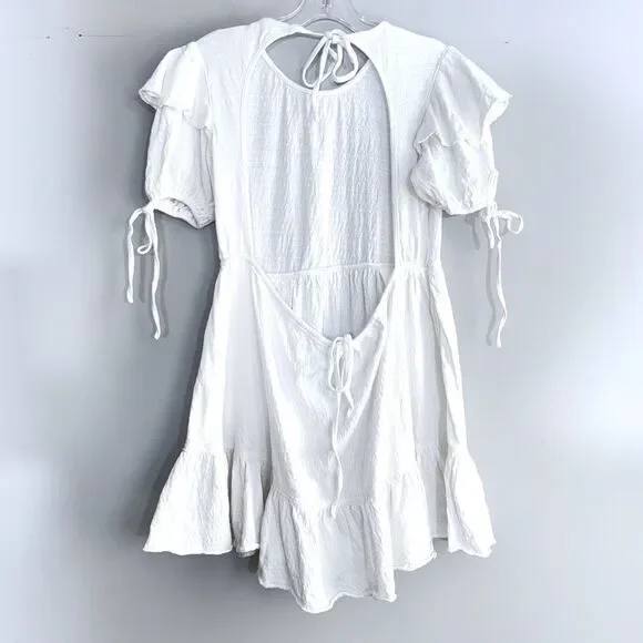 FREE PEOPLE Beach Iris Mini Dress White Open Back Ruffle Boho XS Summer Babydoll - Picture 9 of 16